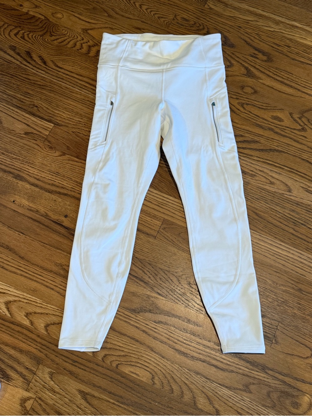 Athleta Cream High-Rise Zipper Pocket Leggings